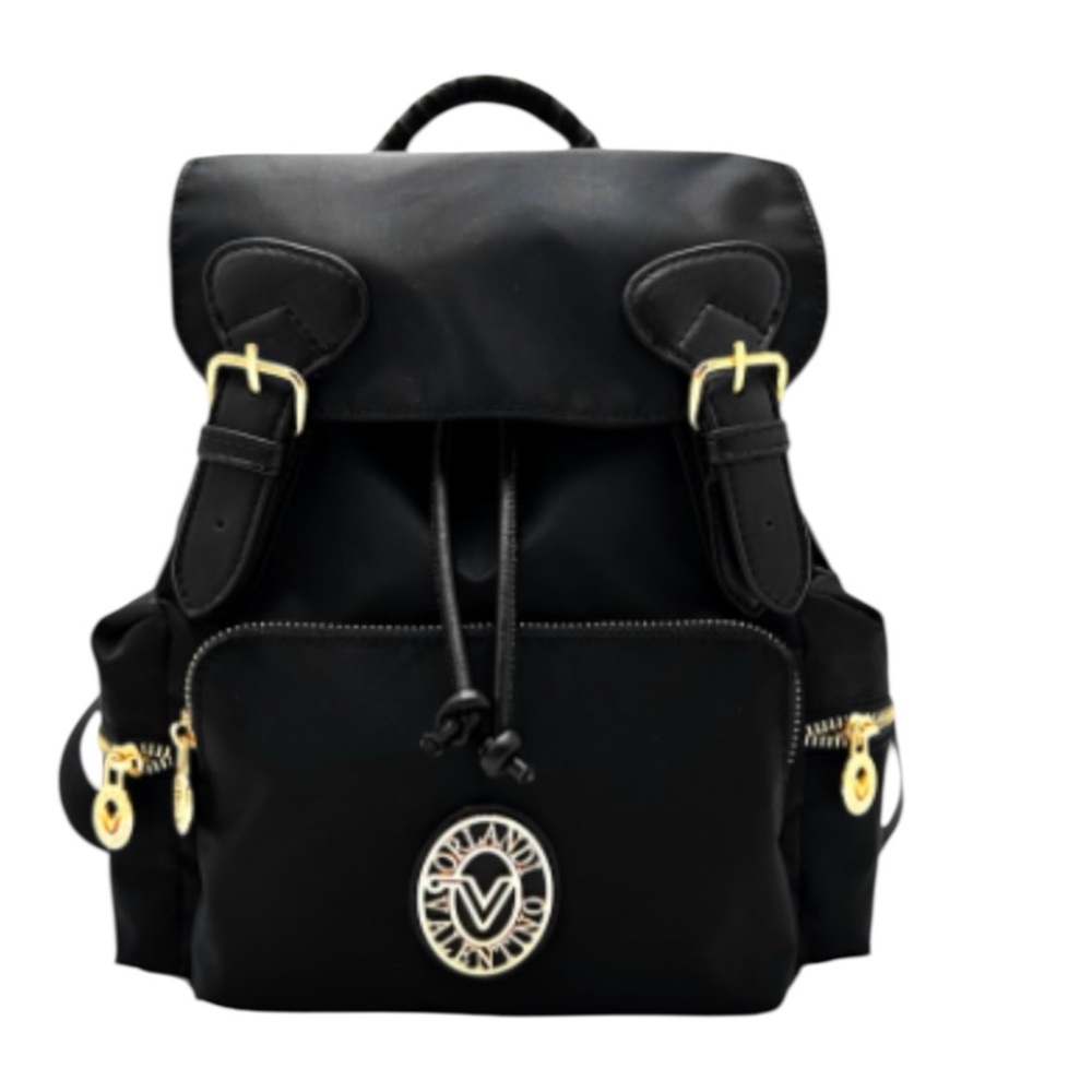 Valentino Orlandi Black Vegan Leather Nylon Mini Backpack w/‎ Wallet
